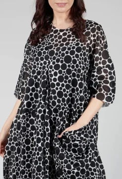 Bread and Butter Dresses^Sheer Pocket Detail Dress in White with Black Pois