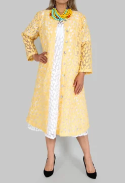 Out of Xile Coats^Sheer Printed Midi Coat with Button Front in Sorbet