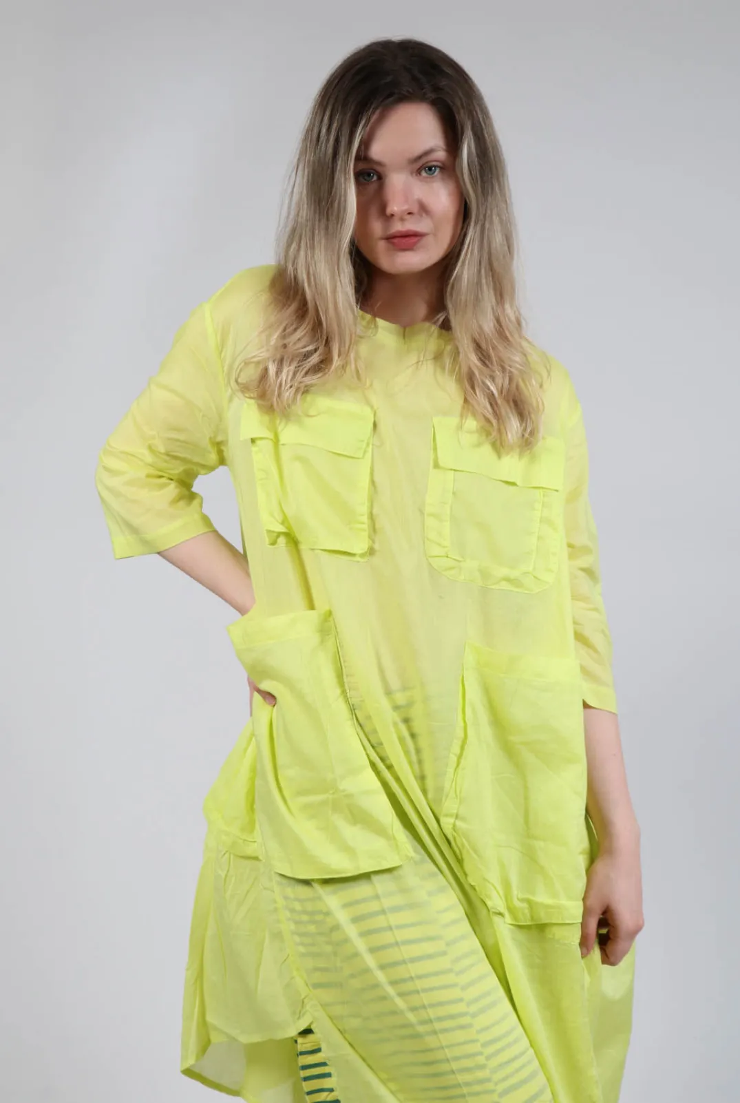 Bread and Butter Dresses^Sheer Smock Dress in Lime