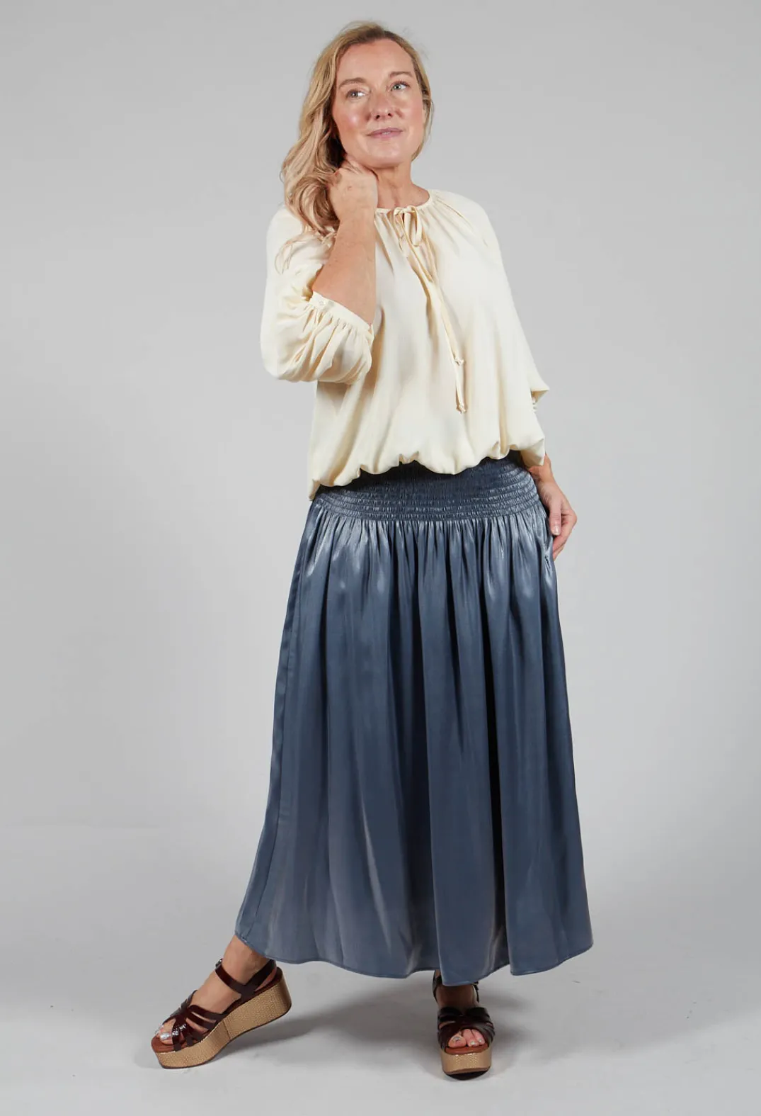 Sfizio Skirts^Shirred Waistband Skirt in Blue