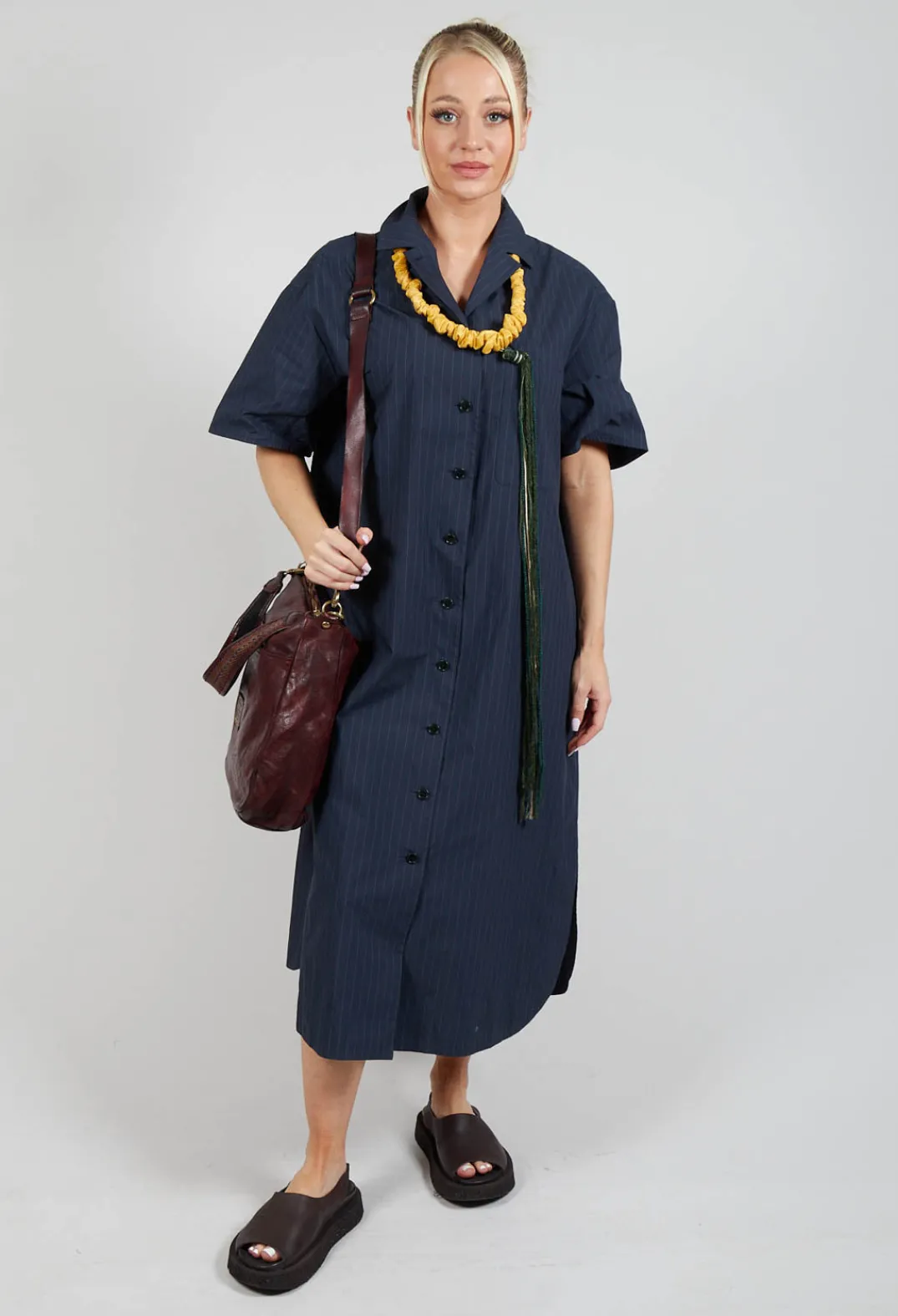 SOH Dresses^Shirt Dress in Navy Stripe