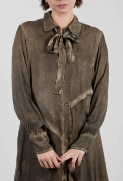 Sanctamuerte Dresses^Shirt Dress in Raso di Viscosa Green Tuscany