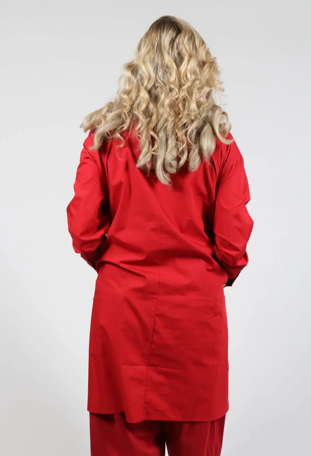 Moyuru Tops^Shirt Dress with Stand Collar in Red