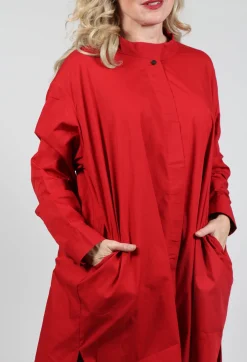 Moyuru Tops^Shirt Dress with Stand Collar in Red
