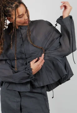 Rundholz Dip Shirts & Blouses^Shirt with Cuff Pull Toggles in Coal Cloud Stiff