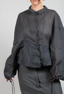 Rundholz Dip Shirts & Blouses^Shirt with Cuff Pull Toggles in Coal Cloud Stiff