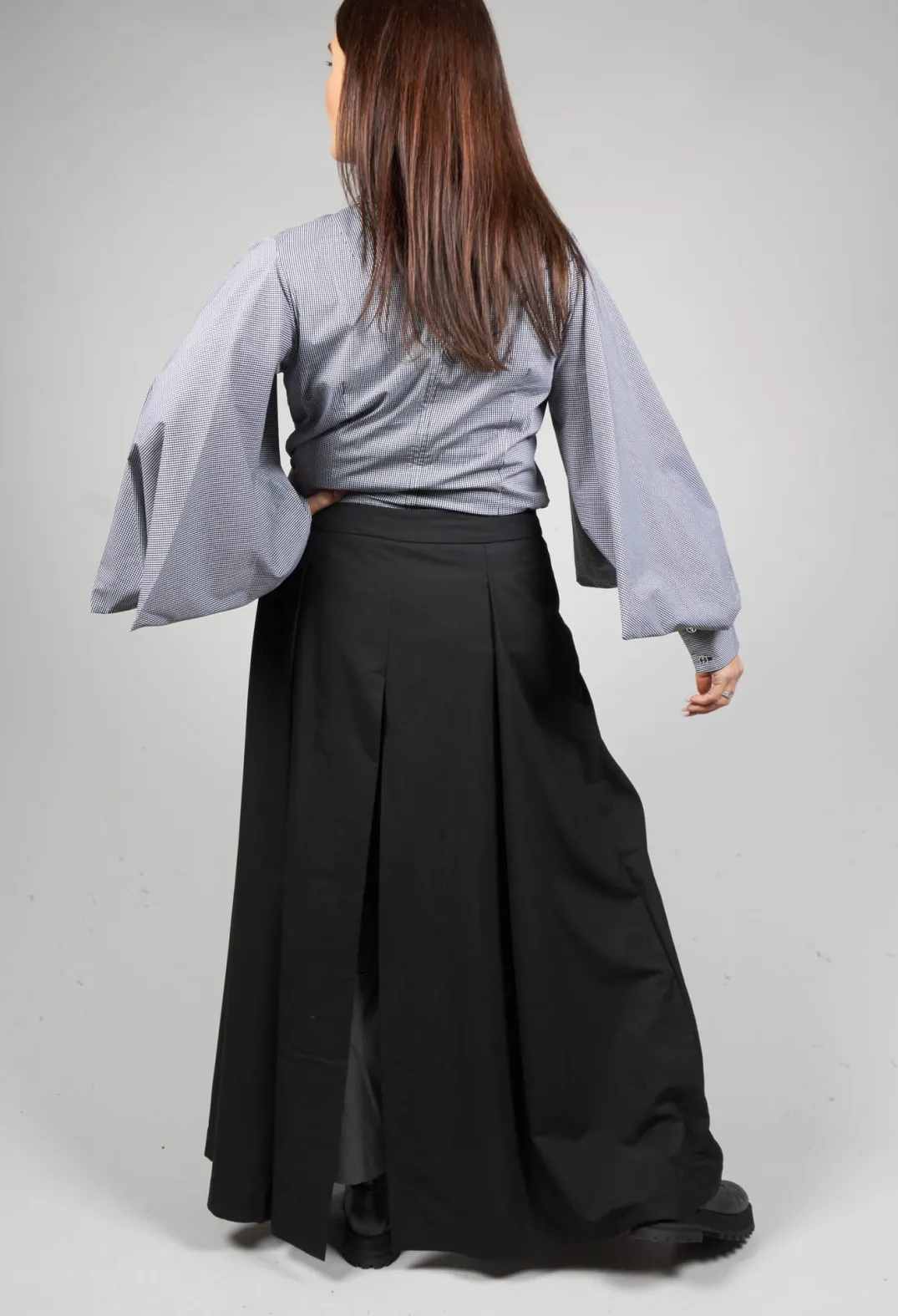 Oblique Creations Shirts & Blouses^Shirt with Flared Puff Sleeves in Black Check