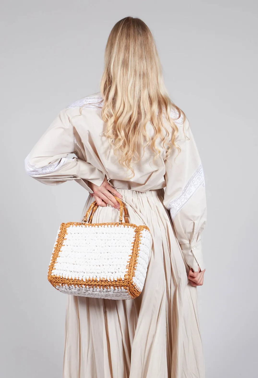 Beatrice B Skirts^Shirt with Lace Inserts in Dune