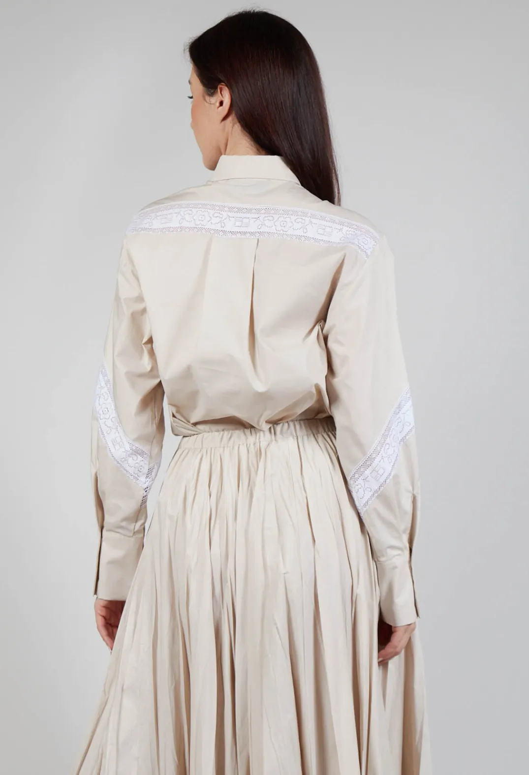Beatrice B Skirts^Shirt with Lace Inserts in Dune