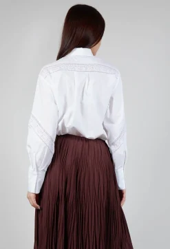 Beatrice B Skirts^Shirt with Lace Inserts in White