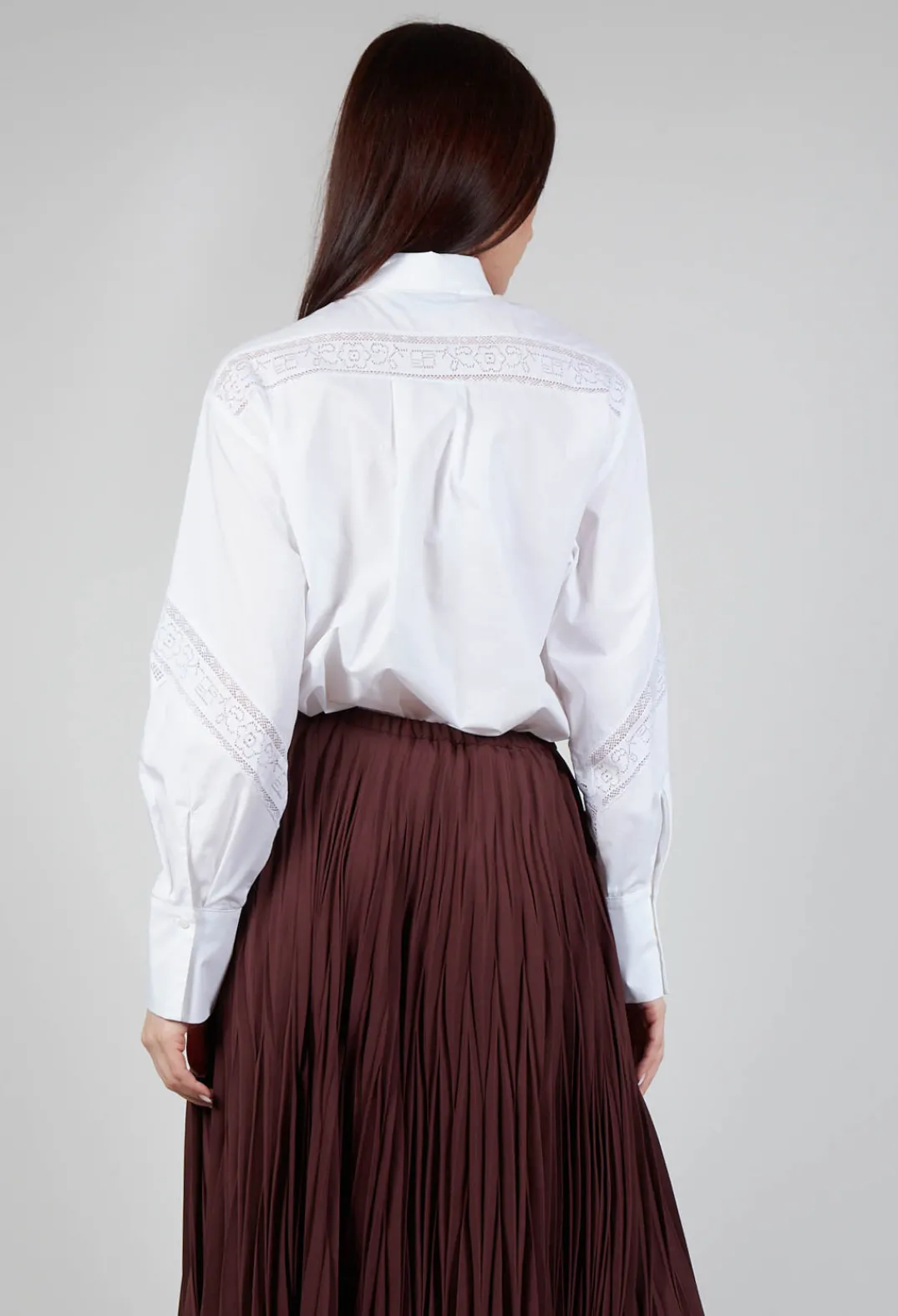 Beatrice B Skirts^Shirt with Lace Inserts in White