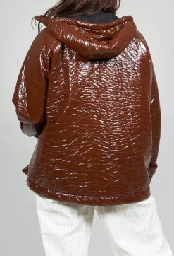Collectors Club Jackets^Short A Line Jacket with Hood in Glossy Mahony