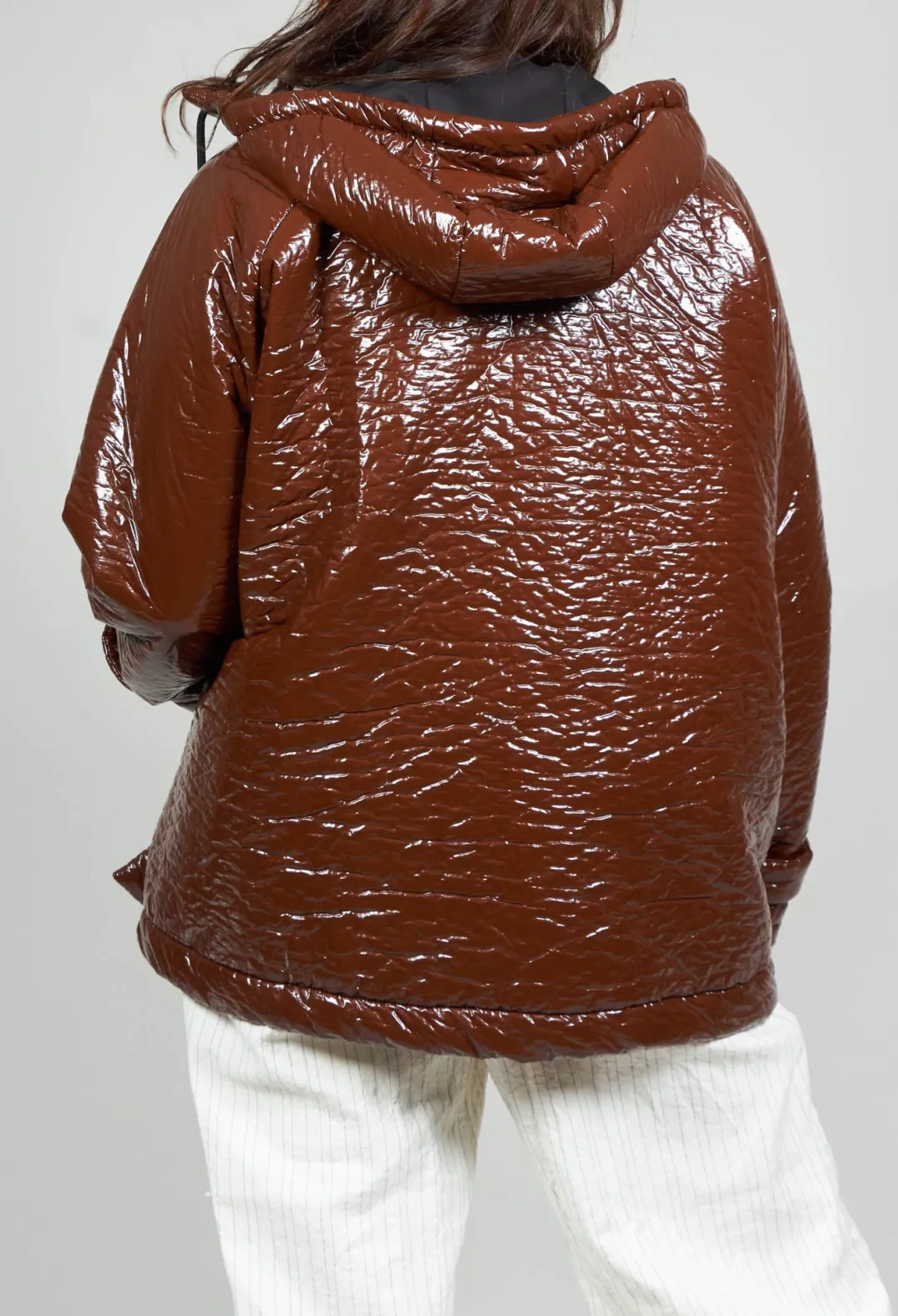 Collectors Club Jackets^Short A Line Jacket with Hood in Glossy Mahony
