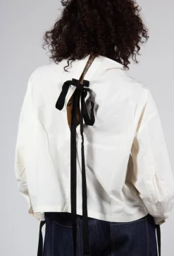 SOH Shirts & Blouses^Short Blouse with Ribbon Tie Neck in Ivory