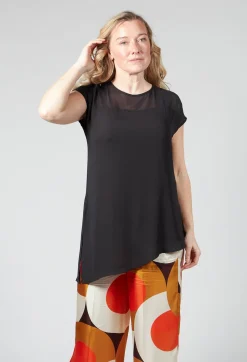 Beatrice B Shirts & Blouses^Short Sleeve Asymmetric Blouse in Black
