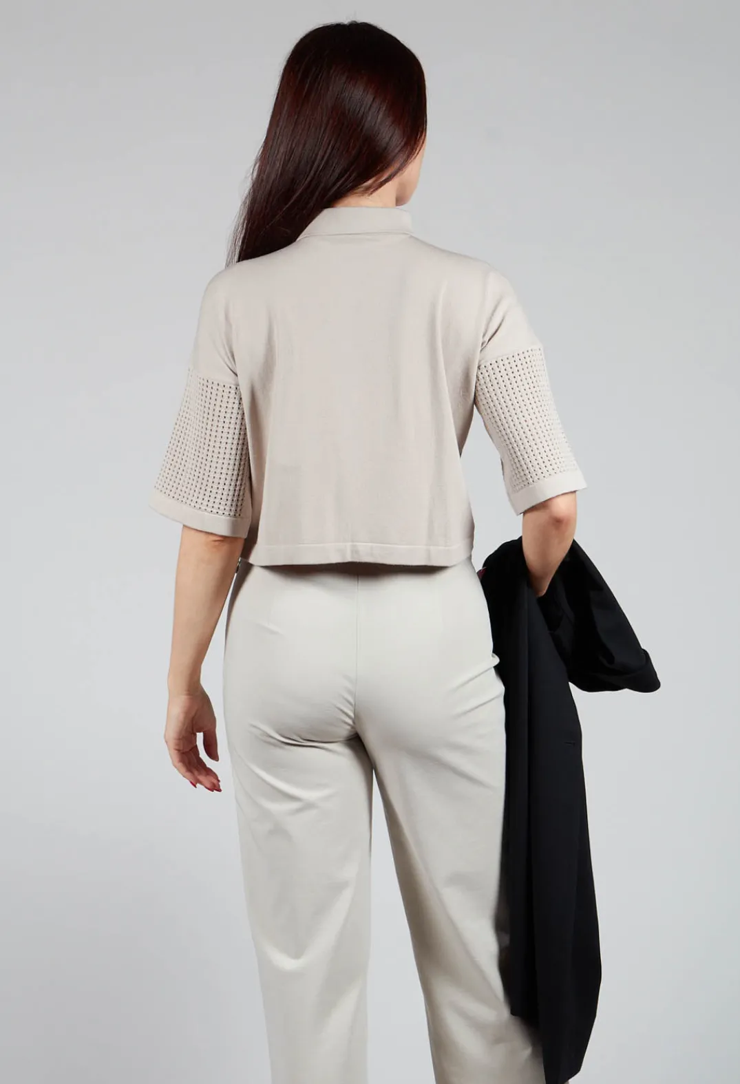 Sarah Pacini Tops^Short Sleeve Knitted Cardigan in Mastic