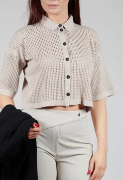 Sarah Pacini Tops^Short Sleeve Knitted Cardigan in Mastic