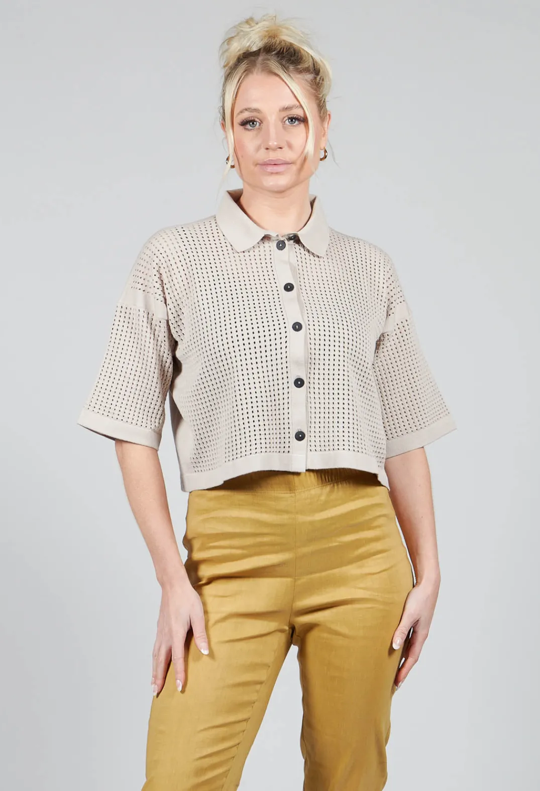 Sarah Pacini Tops^Short Sleeve Knitted Cardigan in Mastic