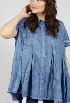Rundholz Black Label Shirts & Blouses^Short Sleeve Tulip Shirt in Navy Cloud