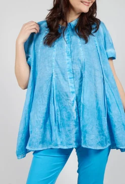 Rundholz Black Label Shirts & Blouses^Short Sleeve Tulip Shirt in Malibu Cloud