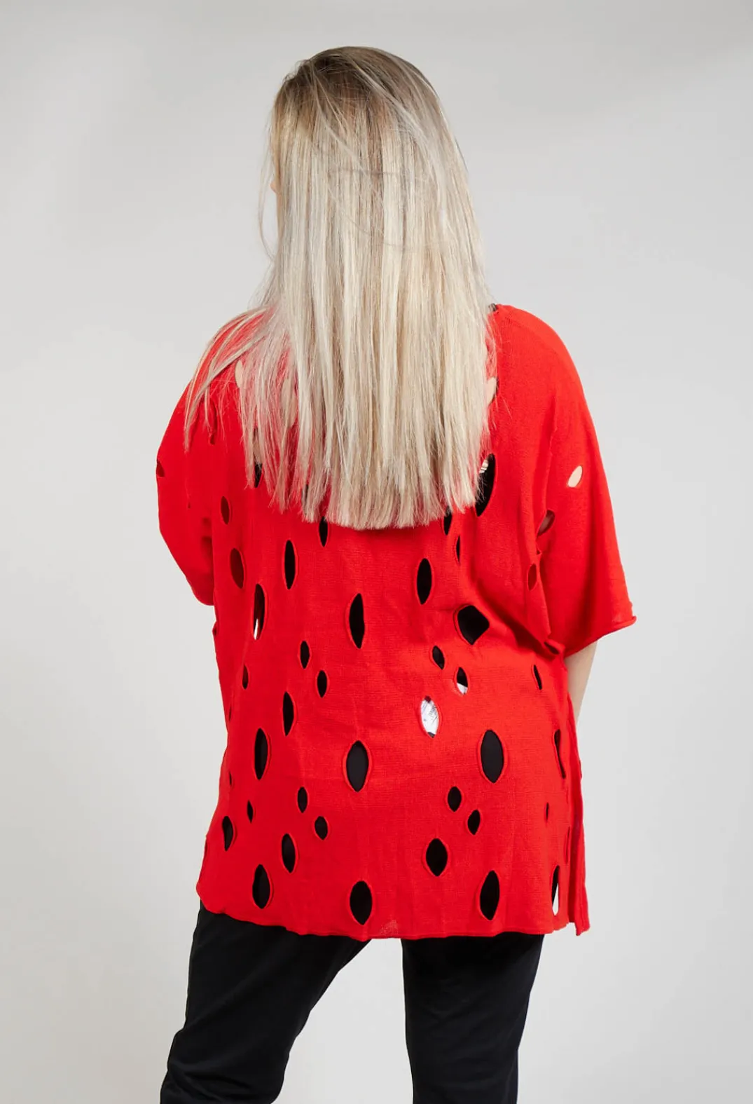 Philomena Christ Jumpers^Short Sleeved Jumper with Hole Detail in Red