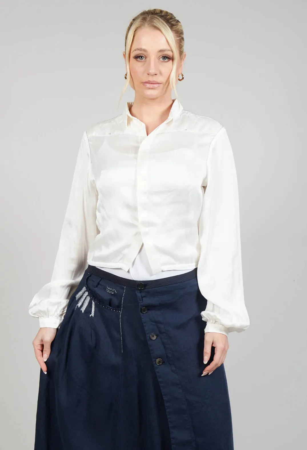 Umit Unal Shirts & Blouses^Silk Cropped Shirt in Original White