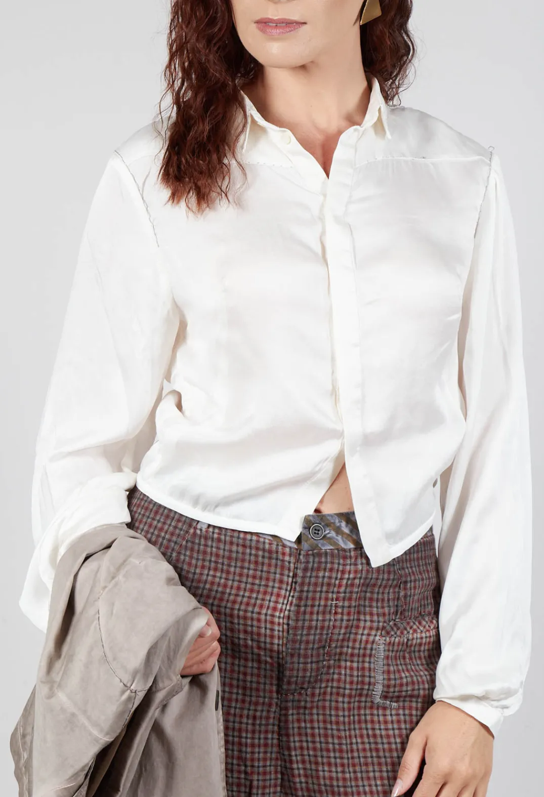 Umit Unal Shirts & Blouses^Silk Cropped Shirt in Original White