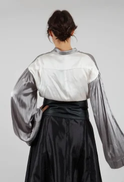 Umit Unal Shirts & Blouses^Silk Grey Short Shirt with Contrasting Back