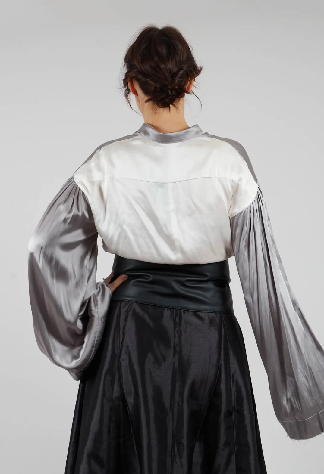 Umit Unal Shirts & Blouses^Silk Grey Short Shirt with Contrasting Back