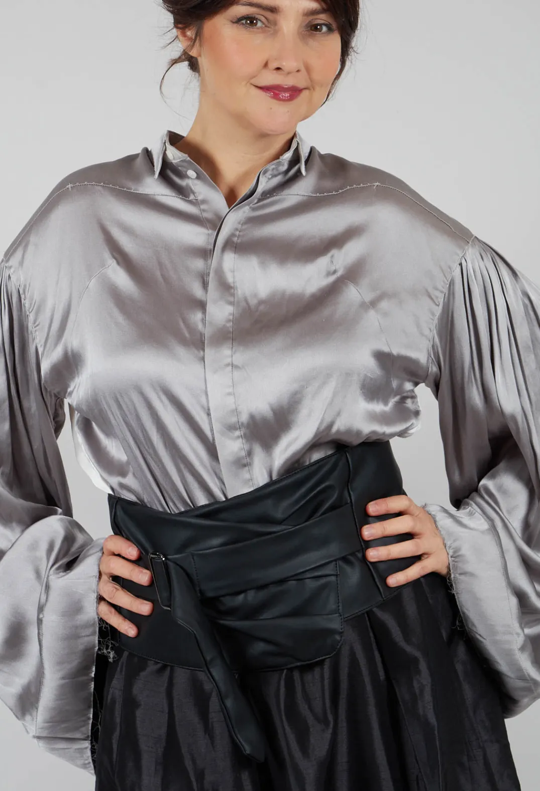Umit Unal Shirts & Blouses^Silk Grey Short Shirt with Contrasting Back