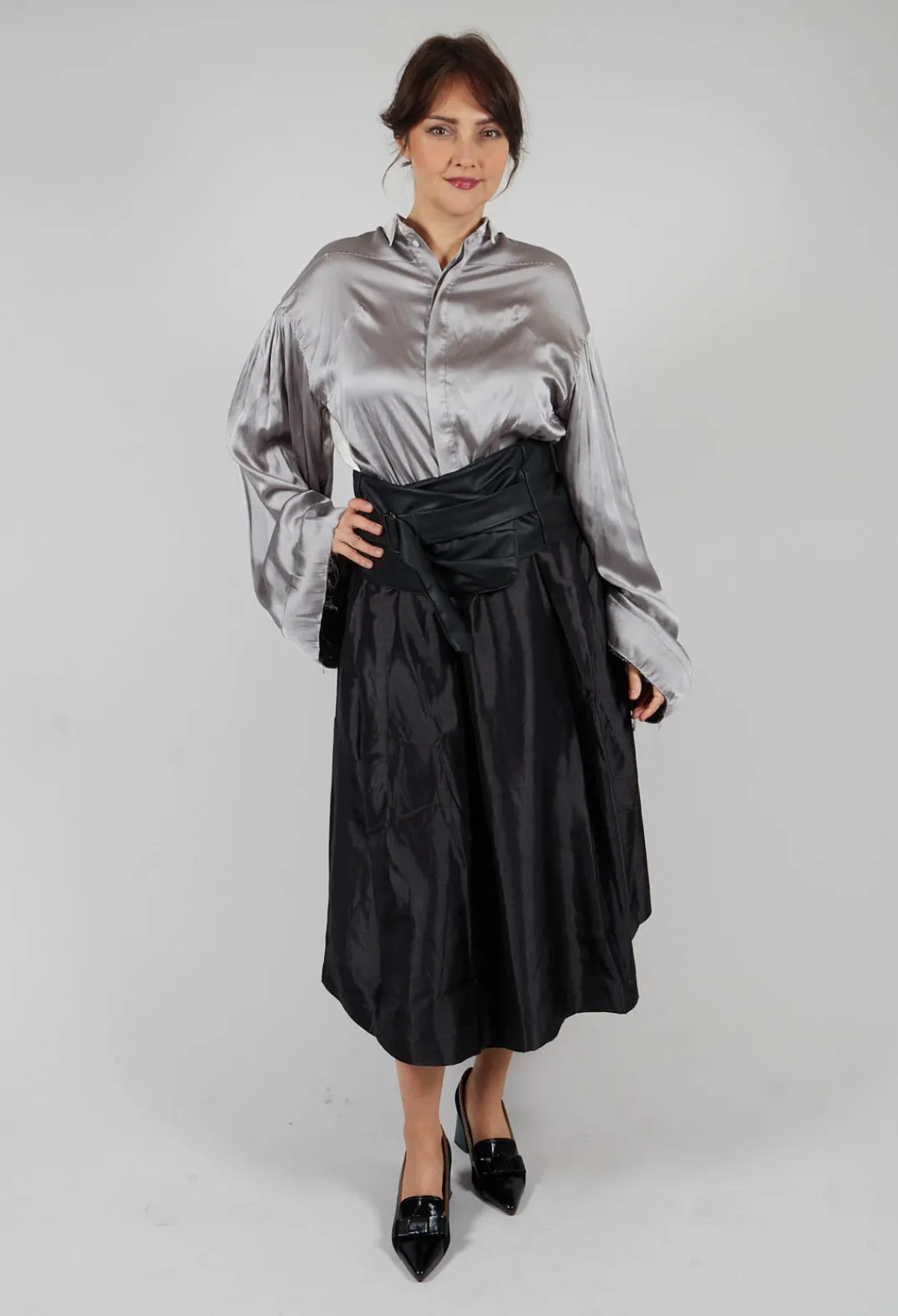 Umit Unal Shirts & Blouses^Silk Grey Short Shirt with Contrasting Back