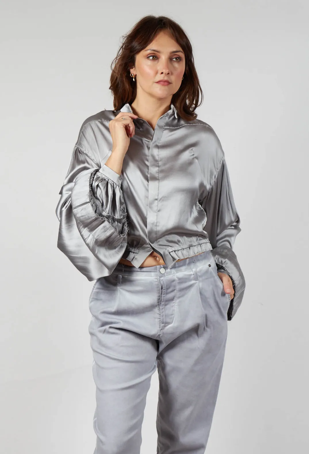 Umit Unal Shirts & Blouses^Silk Grey Short Shirt with Contrasting Back