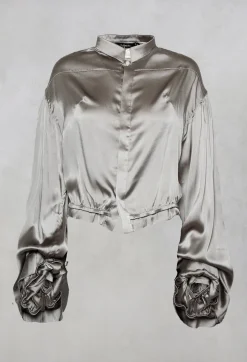 Umit Unal Shirts & Blouses^Silk Grey Short Shirt with Contrasting Back