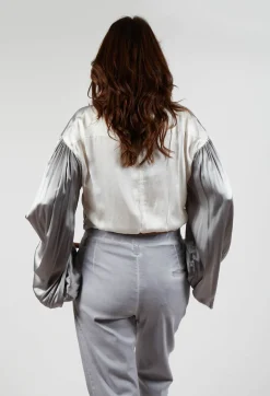 Umit Unal Shirts & Blouses^Silk Grey Short Shirt with Contrasting Back