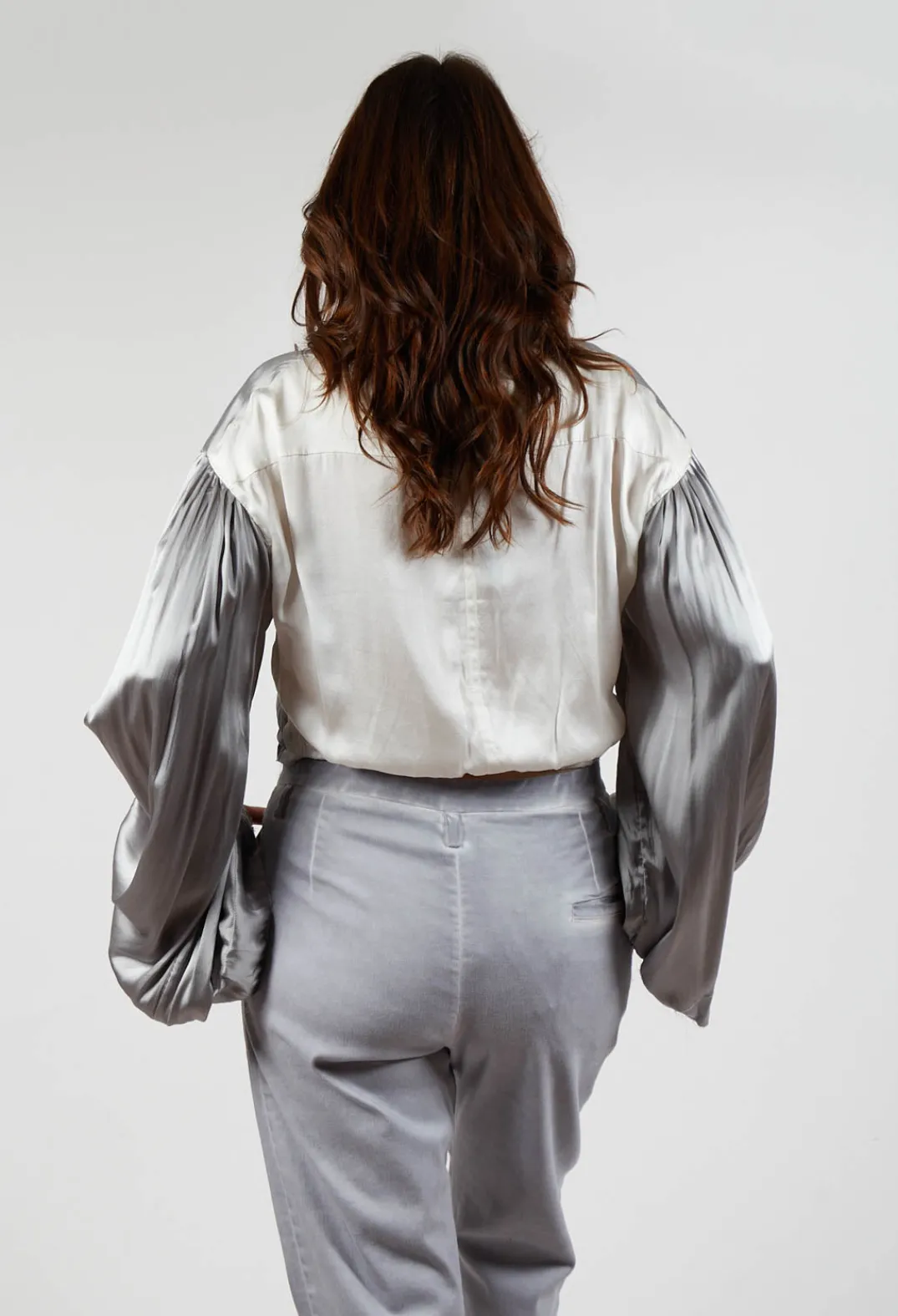 Umit Unal Shirts & Blouses^Silk Grey Short Shirt with Contrasting Back