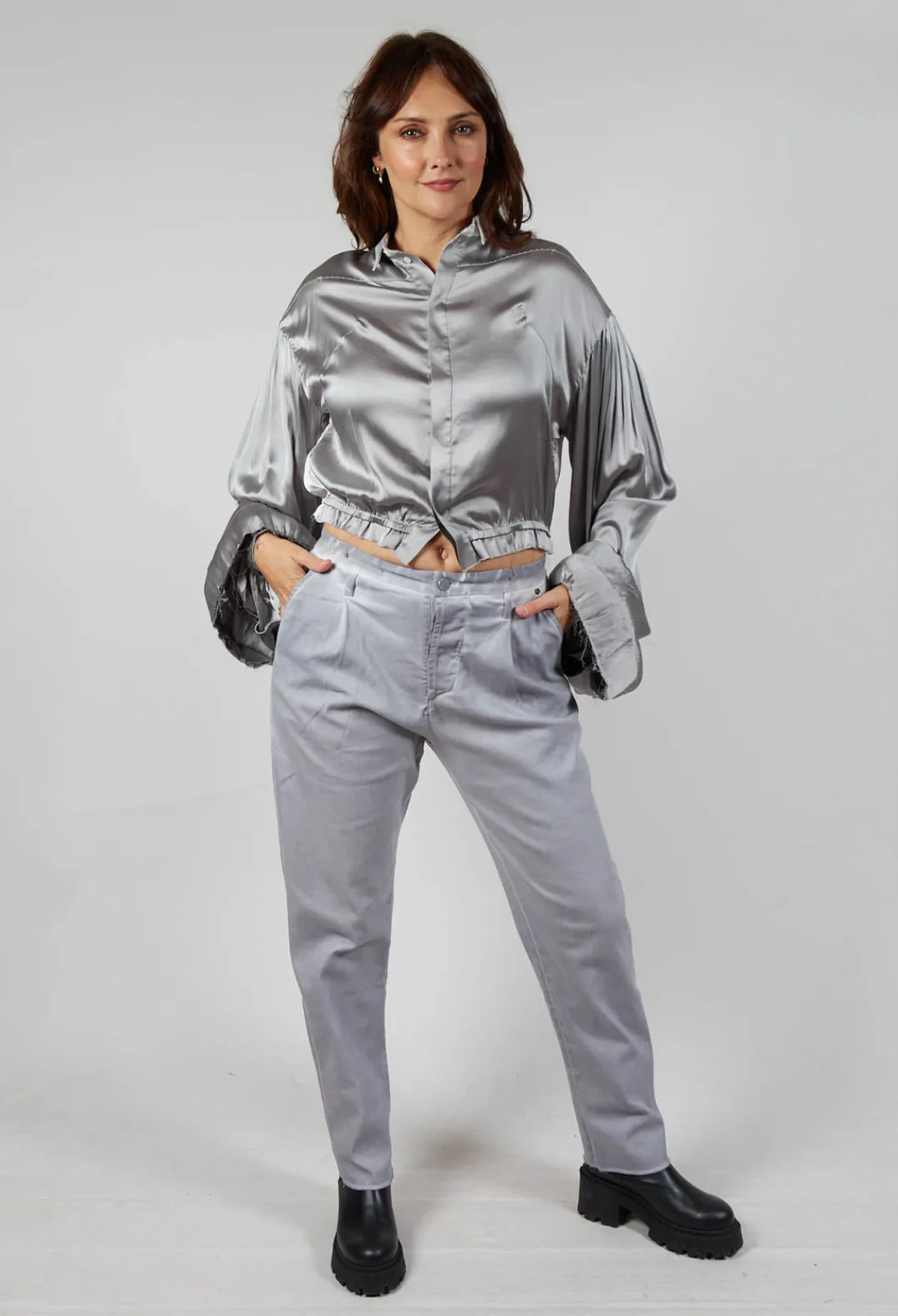 Umit Unal Shirts & Blouses^Silk Grey Short Shirt with Contrasting Back