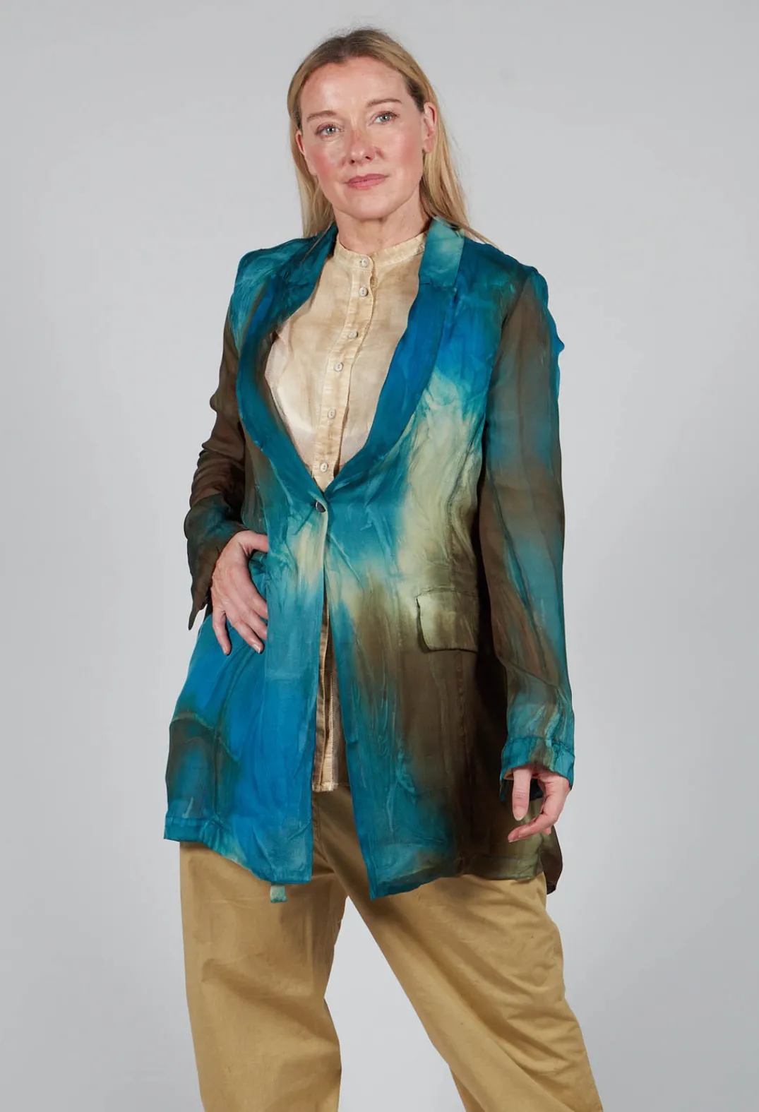 Masnada Jackets^Silk Lightweight Blazer in Petrol Print