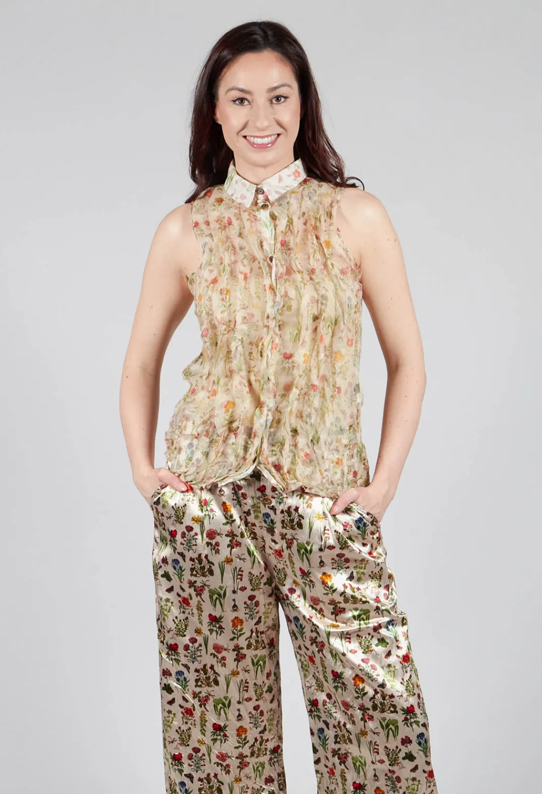 Aleksandr Manamis Tops^Silk Pleat Top in Petite Fleurs