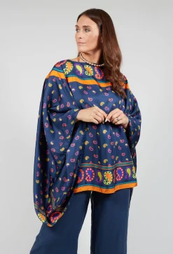 Maliparmi Co-ords & Suits^Silk Printed Drape Top in Blu/Rosa/Arancio