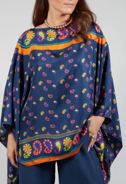 Maliparmi Co-ords & Suits^Silk Printed Drape Top in Blu/Rosa/Arancio