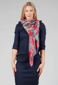 Rita White Scarves^Silk Scarf in Butterflies Red