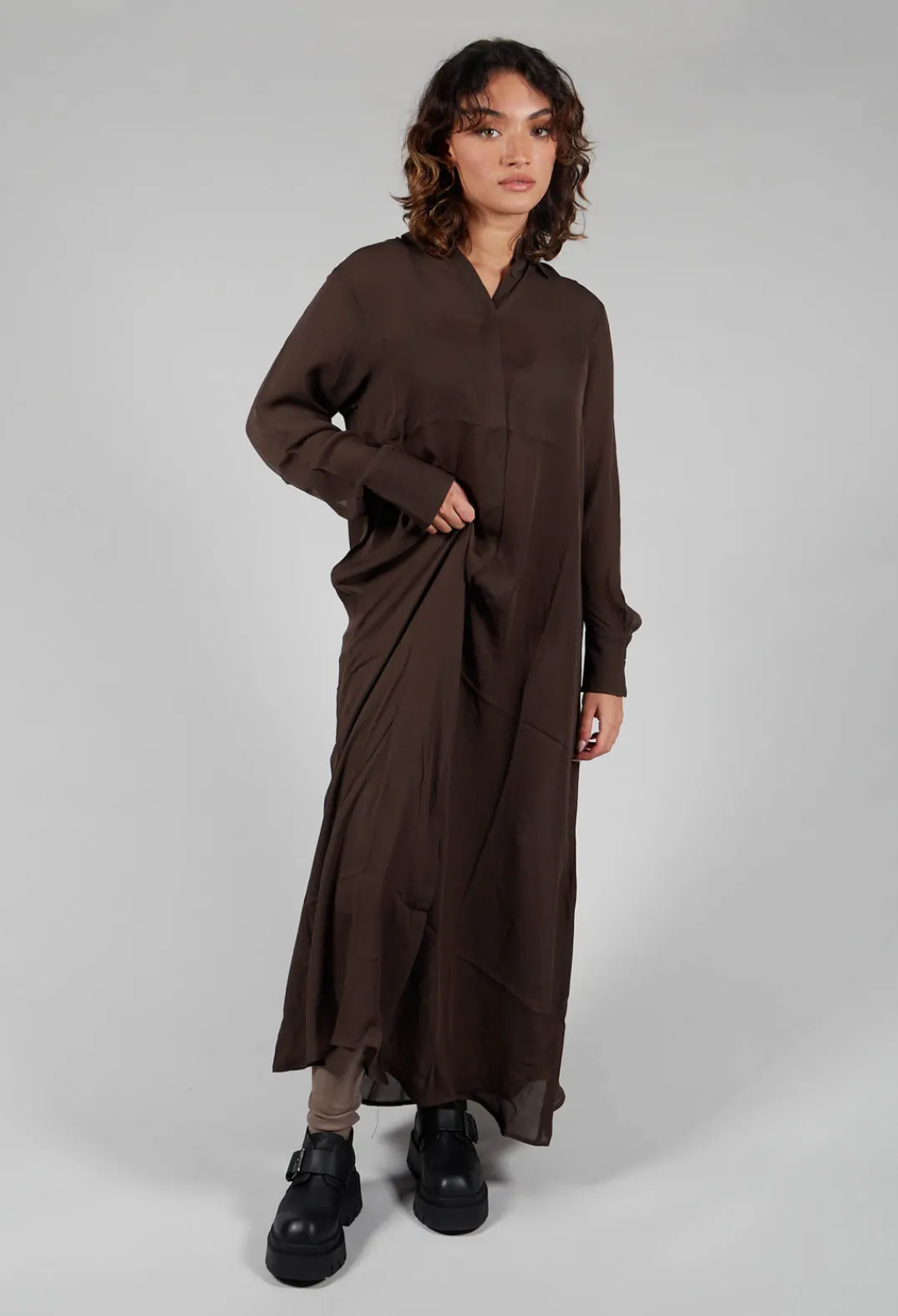 Isabel Benenato Shirts & Blouses^Silk Shirt Dress in Darkwood
