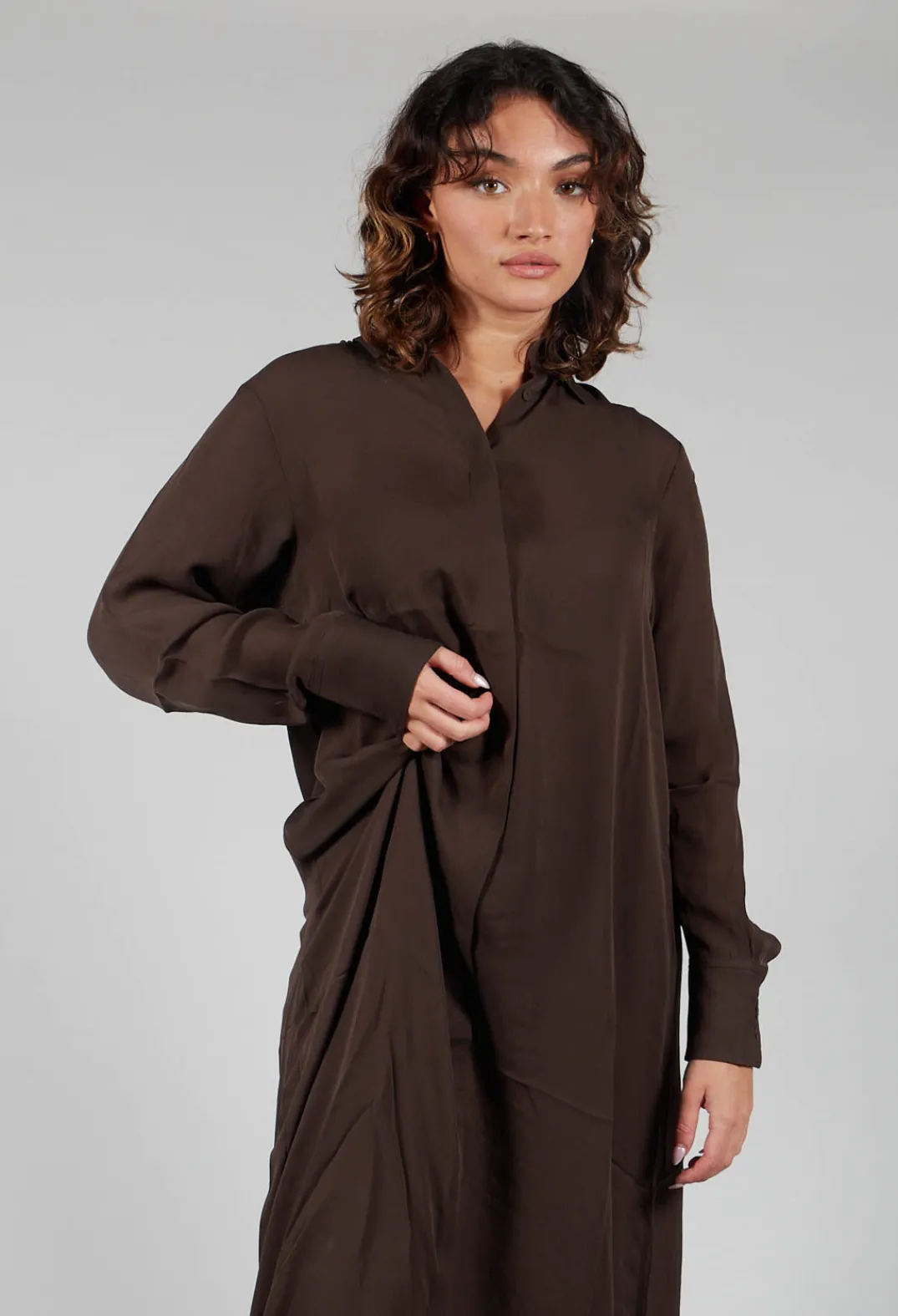 Isabel Benenato Shirts & Blouses^Silk Shirt Dress in Darkwood
