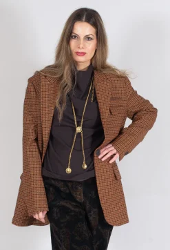 Beatrice B Jackets^Single-Breasted Houndstooth Jacket in Orange Print