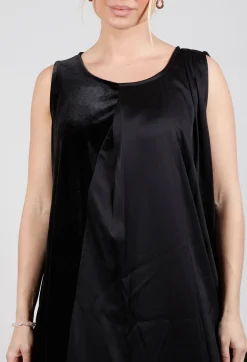 Sanctamuerte Dresses^Sleeveless Dress in Ciniglia e Raso Viscosa Nero