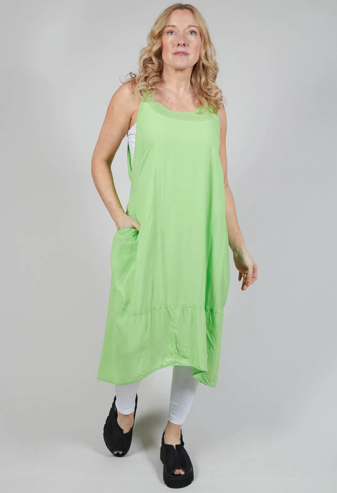 Rundholz Black Label Dresses^Sleeveless Jersey Dress with Asymmetric Hem in Lime