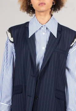 Mei Meij Jackets^Sleeveless Pinstripe Jacket in Gessato Blue Nights