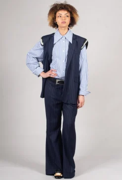 Mei Meij Jackets^Sleeveless Pinstripe Jacket in Gessato Blue Nights