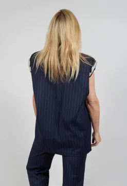 Mei Meij Jackets^Sleeveless Pinstripe Jacket in Gessato Blue Nights