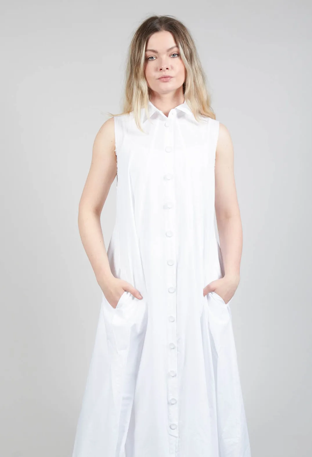 Amici Dresses^Sleeveless Shirt Dress in Bianco